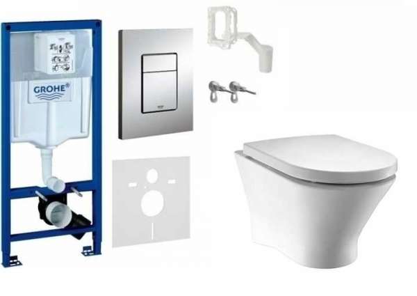 Pakiet stelaż podtynkowy do wc Grohe Rapid wraz z miską Roca Nexo bezkołnierzową i deską wolnoopadającą -image_Grohe+Roca_GROHE5W1/NEXO/RIMLESS_2