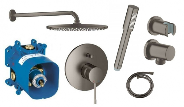 Grohe Essence zestaw podtynkowy z deszczownicą Rainshower 31cm. Całośc wykoczonoa w kolorze brushed hard graphite