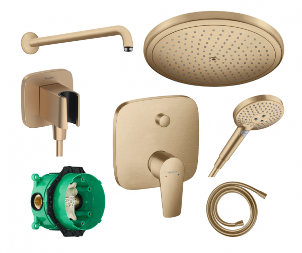 Podtynkowy zestaw prysznicowy z deszczownicą Hansgrohe Talis 280 w wersji szczotkowany brąz