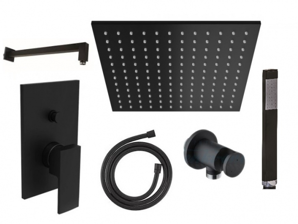 Czarny podtynkowy zestaw prysznicowy Paffoni ELLE Black z deszczownica 300