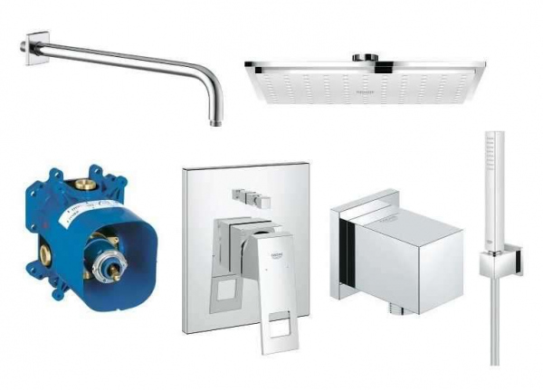 Grohe Eurocube kompletny zestawz podtynkową baterią wannową oraz z kwadratową deszczownicą i ściennym ramieniem GR/EUROCUBE/XXL-image_Grohe_GR/EUROCUBE/XXL_1