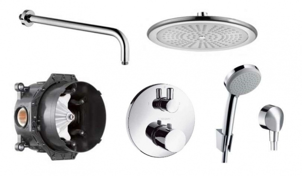 Podtynkowy pakiet natryskowy Hansgrohe Ecostat z deszczownica Kludi Freshline HGR/ECOSTAT/FRESH-image_Hansgrohe / Kludi_HGR/ECOSTAT/FRESH_1