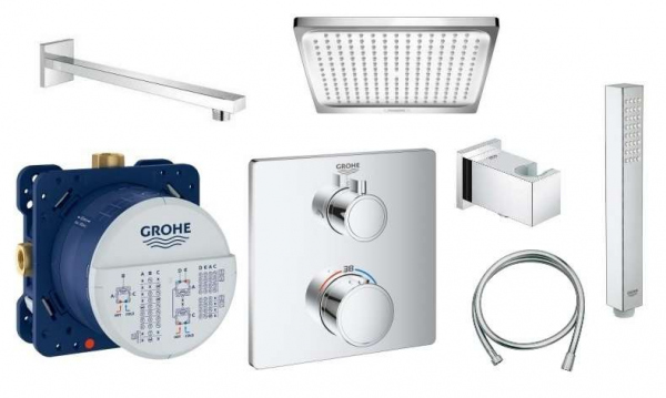 Grohe termostatyczny pakiet prysznicowy Grohtherm Square z deszczpwnicą Hansgrohe 24cm -image_Grohe_24079000_1