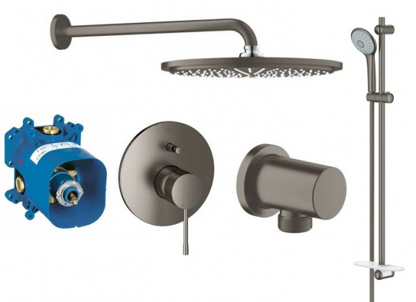 Podtynkowy zestaw prysznicowy z deszczownicą Grohe Essence brushed hard graphite