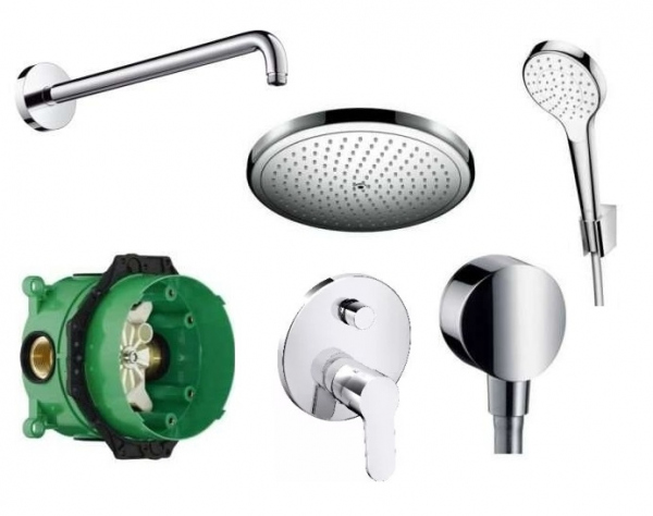 Hansgrohe Metris Puro zestaw podtynkowy z okrągłą deszczownicą 28cm oraz słuchawką na uchwycie punktowym.-image_Hansgrohe_31468000_1