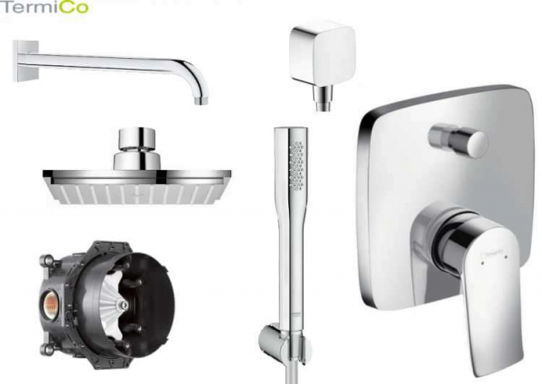 Podtynkowy zestaw prysznicowy Hansgrohe Metris E2 z kwadratową deszczownicą 150mm.-image_Grohe/Hansgrohe_HGR/METRIS CUBE/150_1