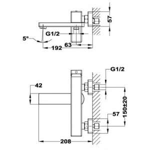Wymiary techniczne ściennej baterii wannowej Teka Soller -image_Teka_851211200_2