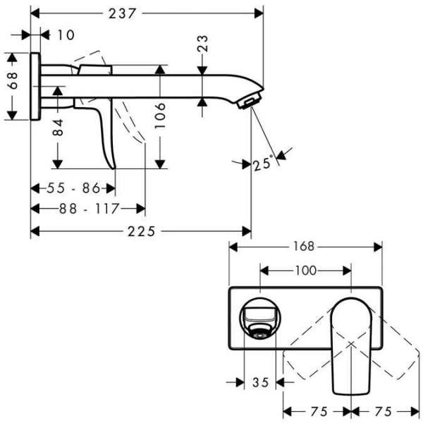 Wymiary techniczne podtynkowej baterii umywalkowej Hansgrohe Metris E2 31086000-image_Hansgrohe_31086000_3