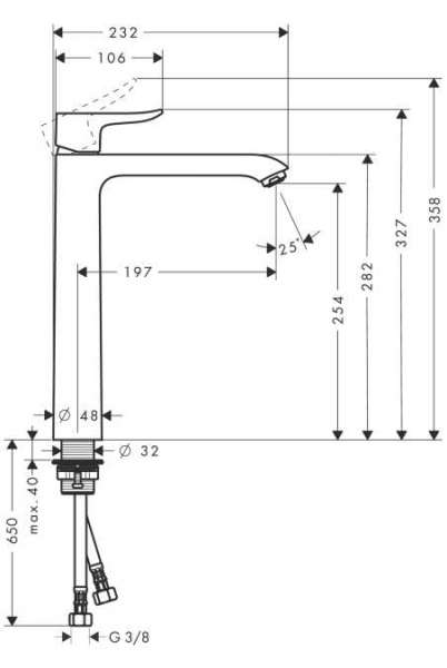 Wymiary techniczne wysokiej baterii umywalkowej Hansgrohe Metris E2 31184000
-image_Hansgrohe_31184000_3