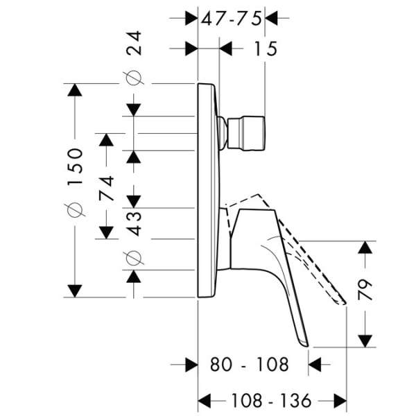 Wymiary techniczne baterii wannowej podtynkowej Hansgrohe Focus E2 31945000-image_Hansgrohe_31945000_5
