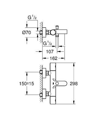 Wymiary techniczne termostatycznej baterii wannowej Grohtherm 34215002 -image_Grohe_34215002_4