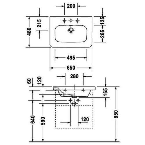 Wymiary techniczne umywalki Durastyle 2320650000-image_Duravit_2320650000_3