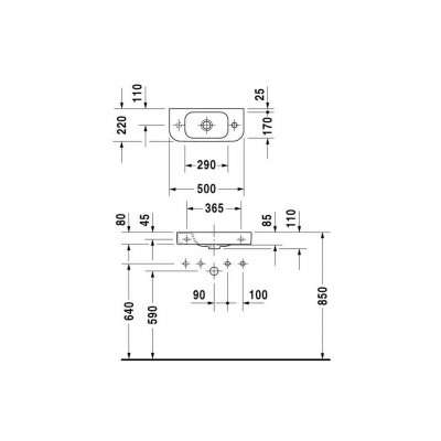 Rysunek techniczny umywalki Happy D.2 071150-image_Duravit_0711500000_3