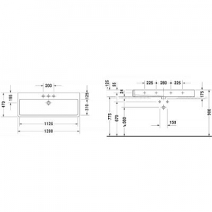 Wymiary techniczne umywalki Duravit Vero 0454120025-image_Duravit_0454120025_2