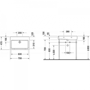 Duravit Vero rysunek techniczny umywalki 0454700060-image_Duravit_0454700060_2