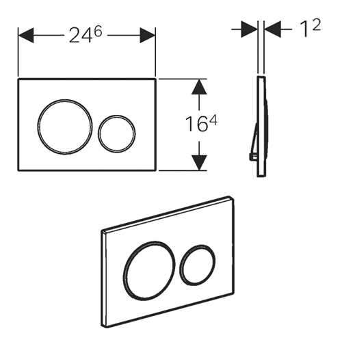 Wymiary techniczne przycisku spłukującego do stelaży podtynkowych Geberit Duofix U320 i UP720 - Sigma 20 115.882.KL.1-image_Geberit_115.882.KL.1_4