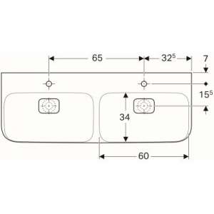 Rysunek techniczny umywalki ceramicznej podwójnej Geberit 135430600-image_Geberit_135430600_3