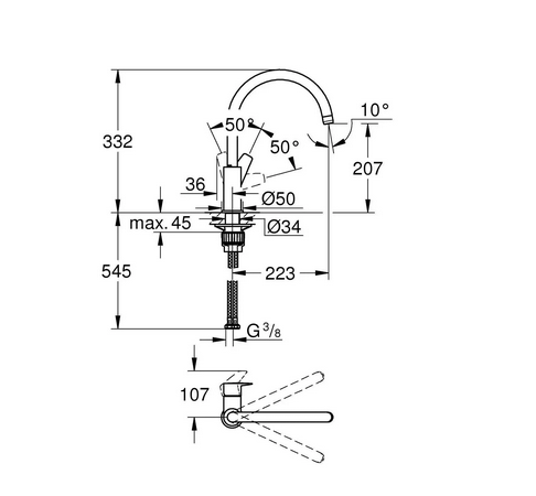 Wymiary techniczne baterii zlewozmywakowej Grohe 31367001