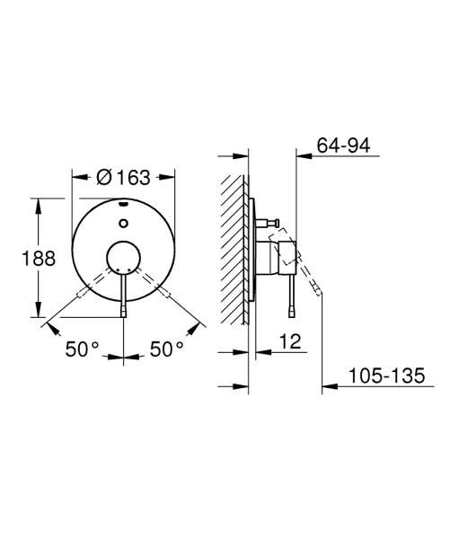 Wymiary techniczne podtynkowej baterii wannowej Grohe Essence 19285 DC1.-image_Grohe_19285DC1_3