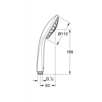 Wymiary słuchawki prysznicowej Grohe Euphoria brushed hard graphite -image_Grohe_27221AL1_9