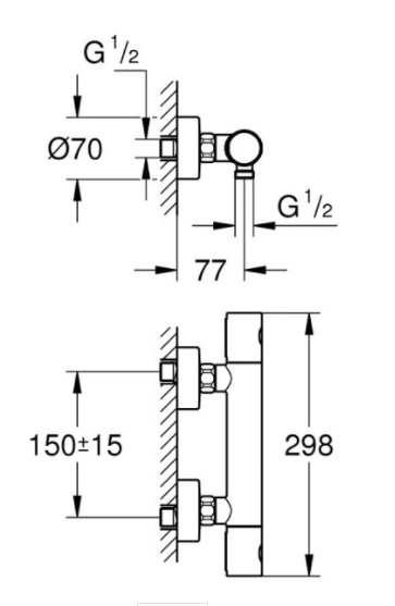 Wymiary techniczne baterii prysznicowej z termostatem Grohtherm 800 -image_Grohe_34765000_2