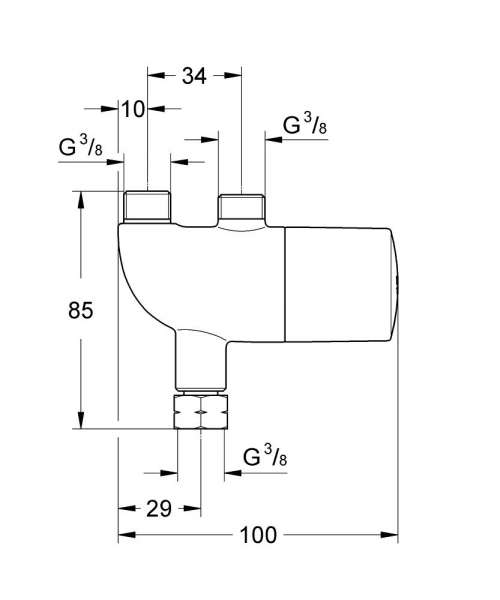 Wymiary techniczne podumywalkowego termostatu do baterii umywalkowej Grohtherm Micor 34487000-image_Grohe_34487000_4