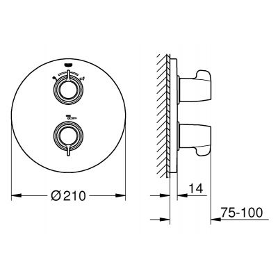 Wymiary podtynkowej baterii termostatycznej Grohe 29095000