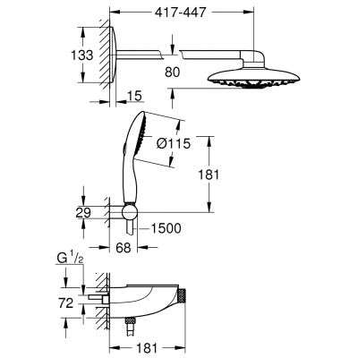 Wymiary techniczne podtynkowego kompletu prysznicowego z termostatem Grohe 26443LS0-image_Grohe_26443LS0_2