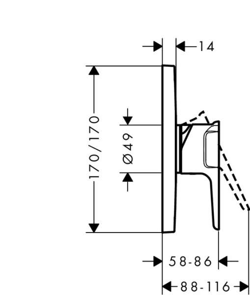 Rysunek techniczny baterii prysznicowej podtynkowej Citterio E 36655000-image_Hansgrohe_36655000_3