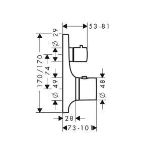Wymiary techniczne baterii podtynkowej termostatycznej Hansgrohe Axor Massaud 18745000-image_Hansgrohe_18745000_3