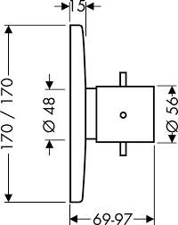 Wymiary techniczne elementu zewnętrznego baterii termostatycznej podtynkowej Hansgrohe Axor Starck X 10717000-image_Hansgrohe_10717000_3