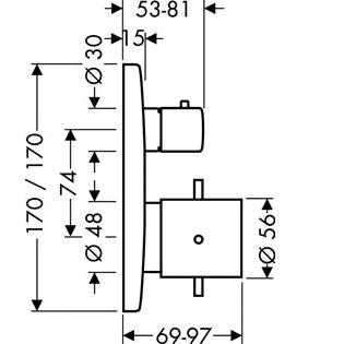 Wymiary techniczne podtynkowej baterii wannowej termostatycznej Hansgrohe Axor Starck X 10726000-image_Hansgrohe_10726000_3