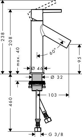 Wymiary techniczne baterii umywalkowej Hansgrohe Axor Starck 10003000-image_Hansgrohe_10003000_3