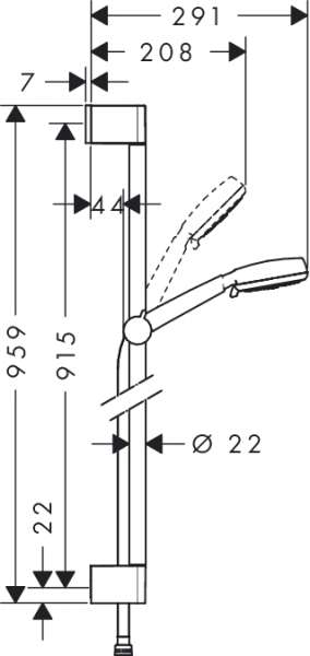 Wymiary techniczne zestawu prysznicowego Hansgrohe Crometta 100 Multi 26656400-image_Hansgrohe_26656400_3