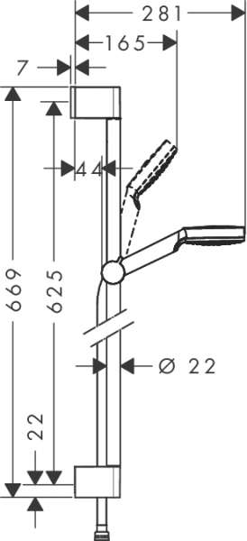 Rysunek techniczny zestawu prysznicowego Crometta 1 jet 26533400-image_Hansgrohe_26533400_3
