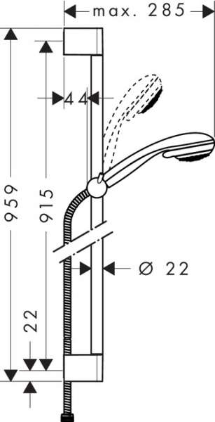 Wymiary techniczne zestawu prysznicowego Hansgrohe Crometta 27762000-image_Hansgrohe_27762000_3