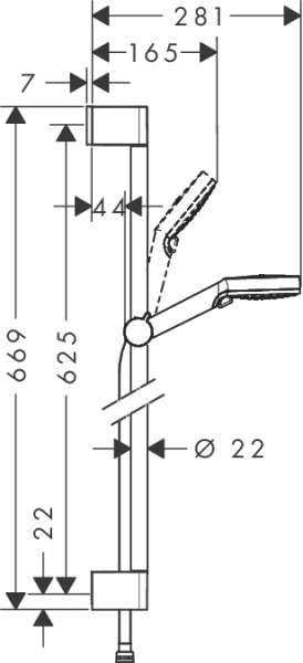 Rysunek techniczny zestawu prysznicowego Hansgrohe Crometta 26532400-image_Hansgrohe_26532400_3