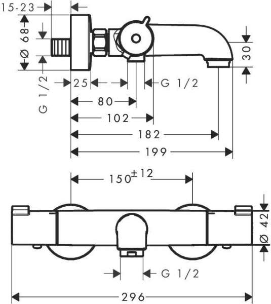 Wymiary techniczne baterii termostatycznej wannowej Hansgrohe Ecostat 13201000-image_Hansgrohe_13201000_4