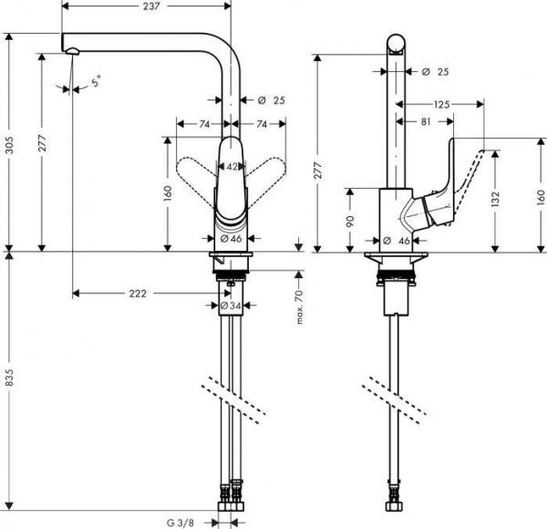 Wymiary techniczne baterii kuchennej Hansgrohe M41 w czarnym macie -image_Hansgrohe_31817670_2