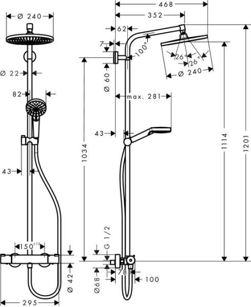 Rysunek techniczny Hansgrohe Komplet prysznicowy Crometta S 240 1jet 27268000-image_Hansgrohe_27268000_3