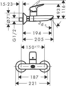 Rysunek techniczny baterii umywalkowej Hansgrohe Logis 71225000-image_Hansgrohe_71225000_3