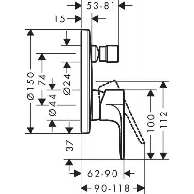 Wymiary techniczne podtynkowej baterii Rebris E Hansgrohe_72468000_2