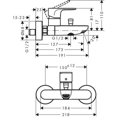 Wymiary techniczne baterii do wanny Rebris S -image_Hansgrohe_72440000_2