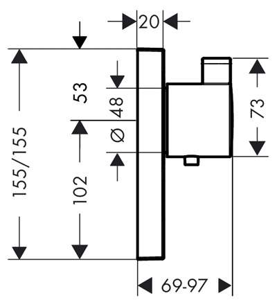 Wymiary techniczne podytynkowego termostatu Hansgrohe Showerselect 15761000-image_Hansgrohe_15761000_4