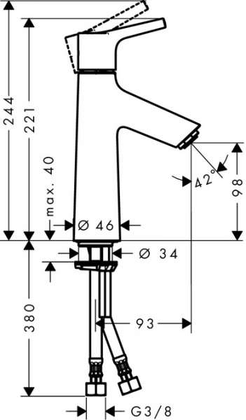 Rysunek techniczny baterii umywalkowej Hansgrohe Talis S 72025000-image_Hansgrohe_72025000_3