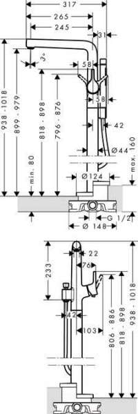 Rysunek techniczny kolumny wannowej Hangrohe Talis S 72412000-image_Hansgrohe_72412000_3