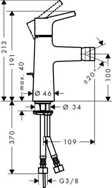 Rysunek techniczny baterii bidetowej Hangrohe Talis S 72200000-image_Hansgrohe_72200000_3