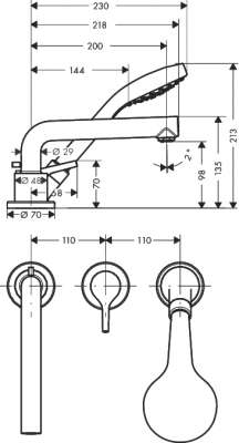 Rysunek techniczny baterii wannowej Hansgrohe Talis S 72416000-image_Hansgrohe_72416000_3