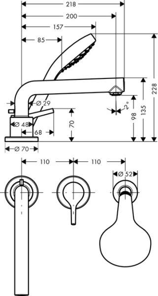 Rysunek techniczny baterii wannowej Hansgrohe Talis S 72417000-image_Hansgrohe_72417000_3