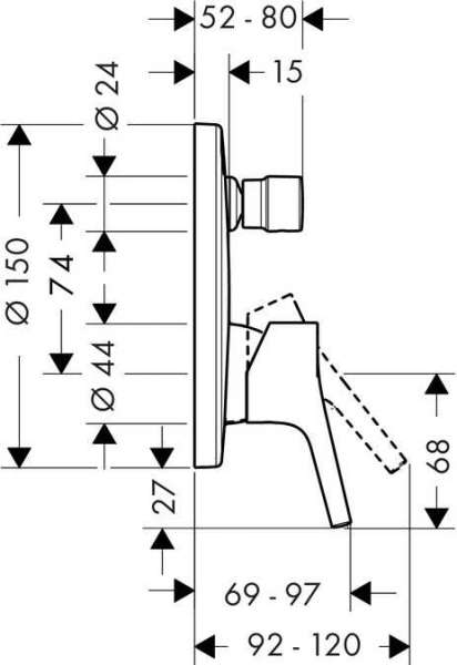 Wymiary techniczne baterii wannowej podtykowej Hangrohe Talis S 72405000-image_Hansgrohe_72405000_4